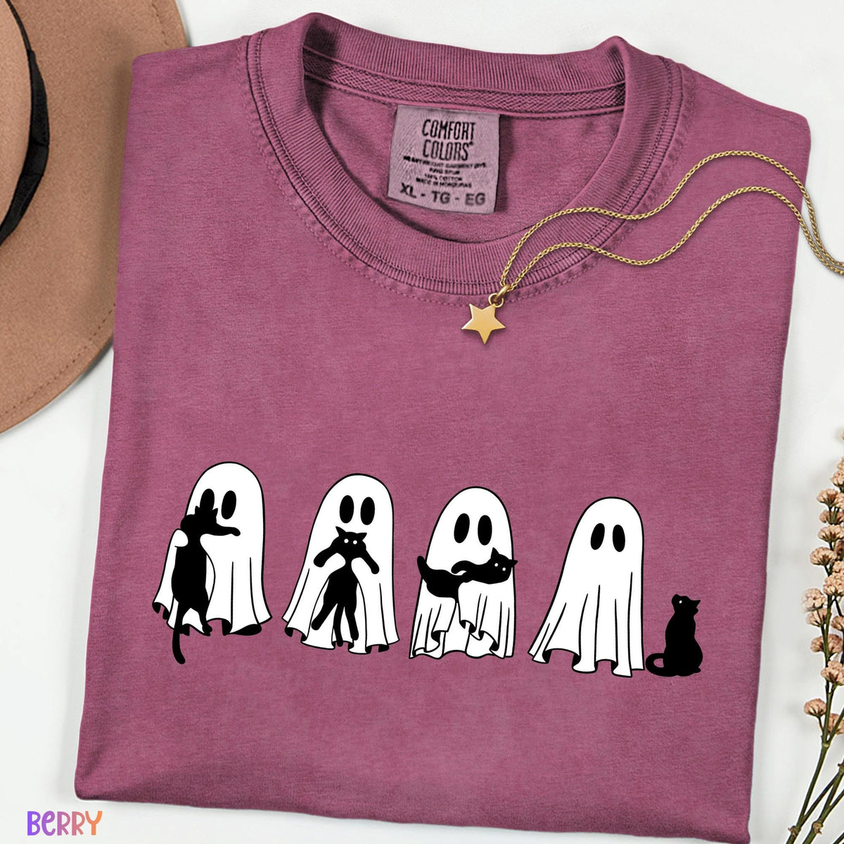Halloween Black Cat Ghost Shirt, Comfort Colors Spooky Season Tee, Cute Halloween Cat Shirt, Ghost Tee, Funny Fall Shirt, Halloween Gift