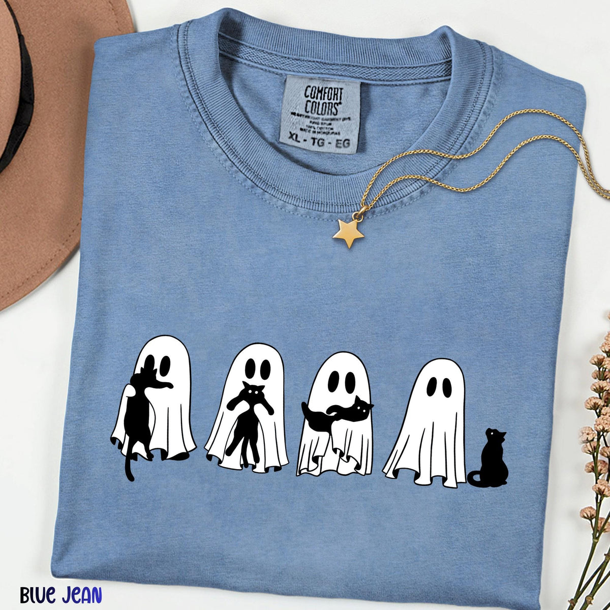 Halloween Black Cat Ghost Shirt, Comfort Colors Spooky Season Tee, Cute Halloween Cat Shirt, Ghost Tee, Funny Fall Shirt, Halloween Gift