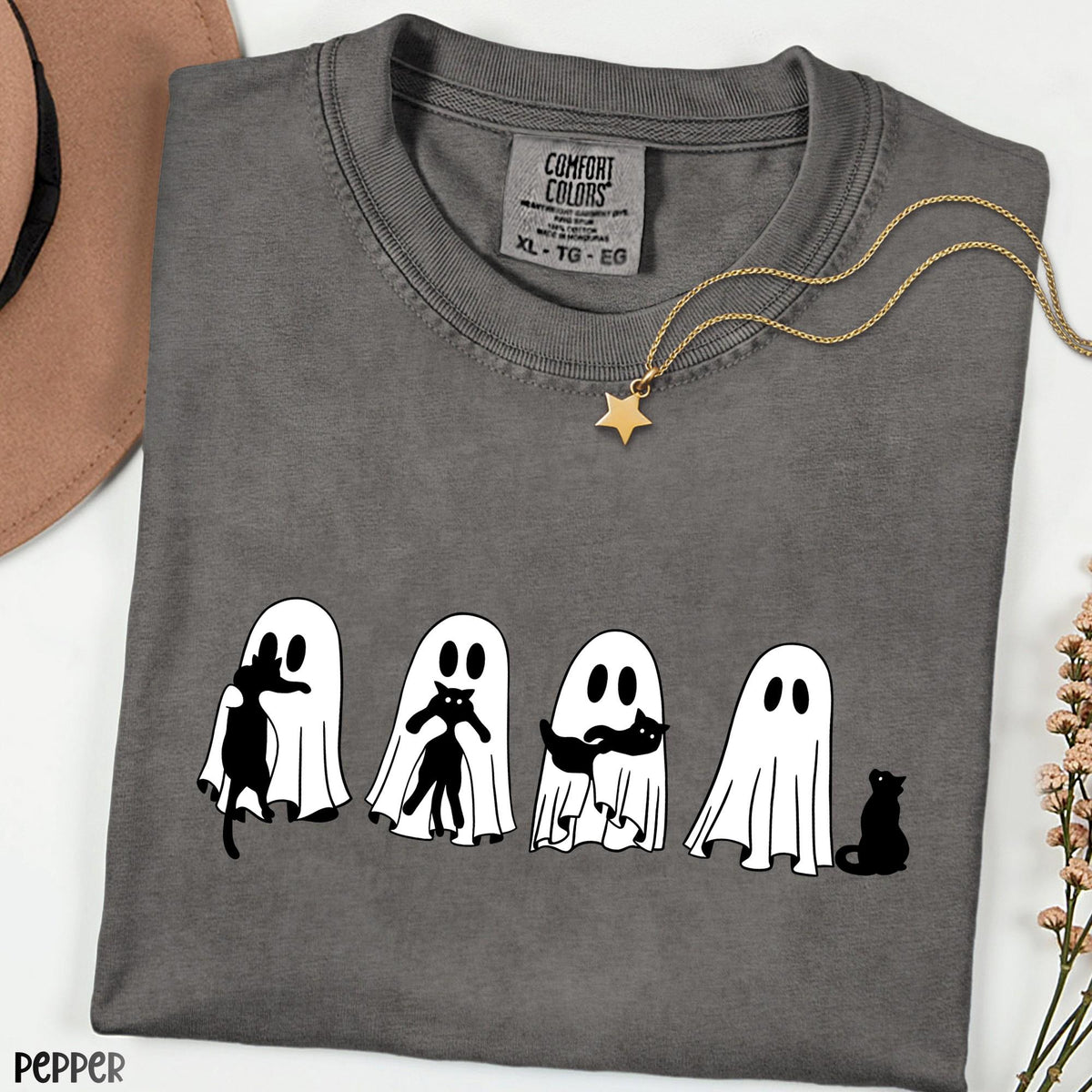 Halloween Black Cat Ghost Shirt, Comfort Colors Spooky Season Tee, Cute Halloween Cat Shirt, Ghost Tee, Funny Fall Shirt, Halloween Gift