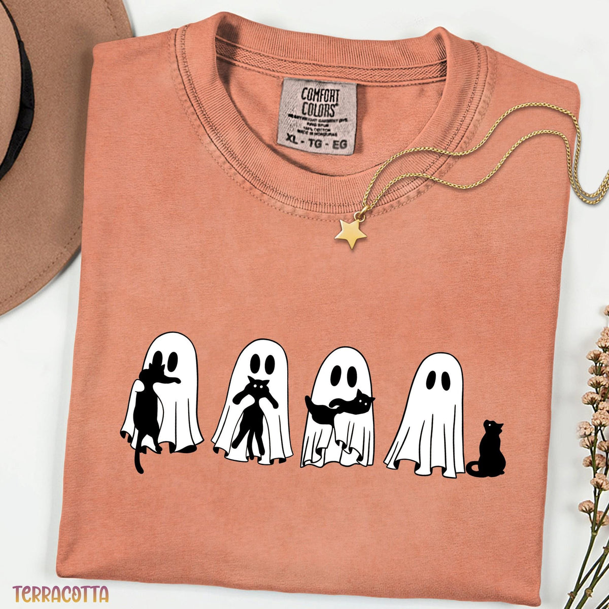 Halloween Black Cat Ghost Shirt, Comfort Colors Spooky Season Tee, Cute Halloween Cat Shirt, Ghost Tee, Funny Fall Shirt, Halloween Gift