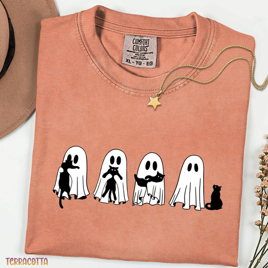 Halloween Black Cat Ghost Shirt, Comfort Colors Spooky Season Tee, Cute Halloween Cat Shirt, Ghost Tee, Funny Fall Shirt, Halloween Gift