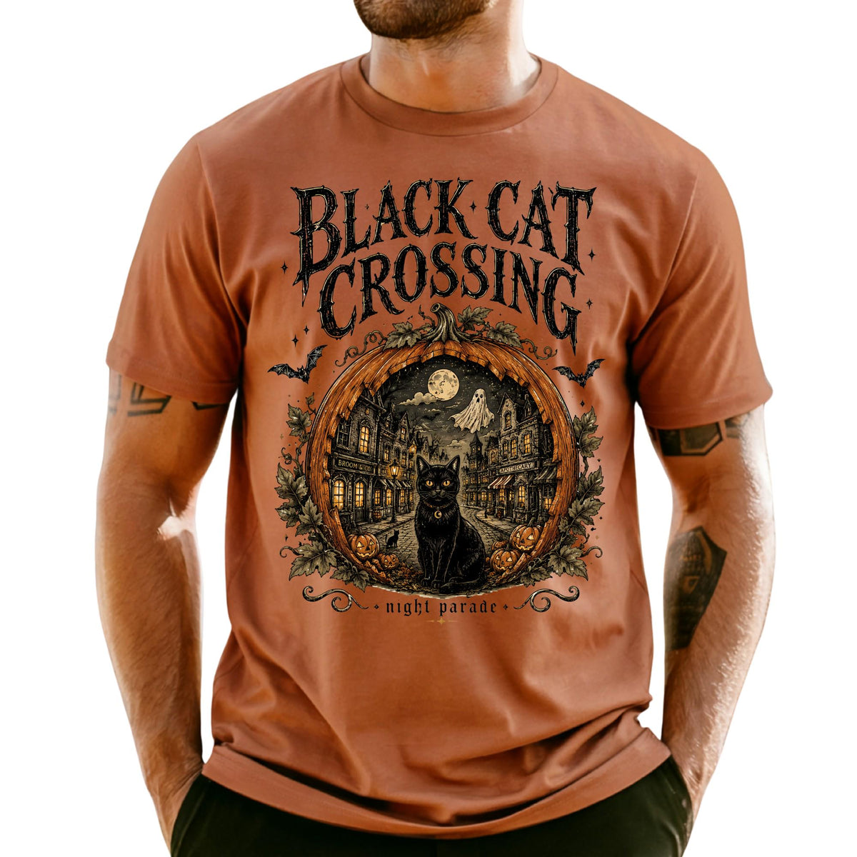 Halloween Black Cat Crossing Shirt, Comfort Colors Shirts For Women | Men Halloween Gift