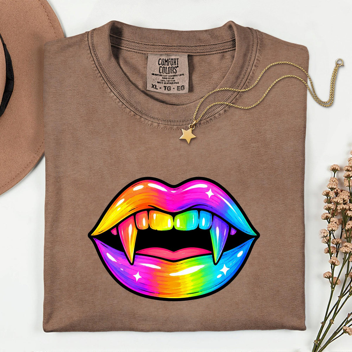 Neon Halloween Lips Shirt, Halloween Gift, Vampire Girl Shirt, Spooky Shirt For Women
