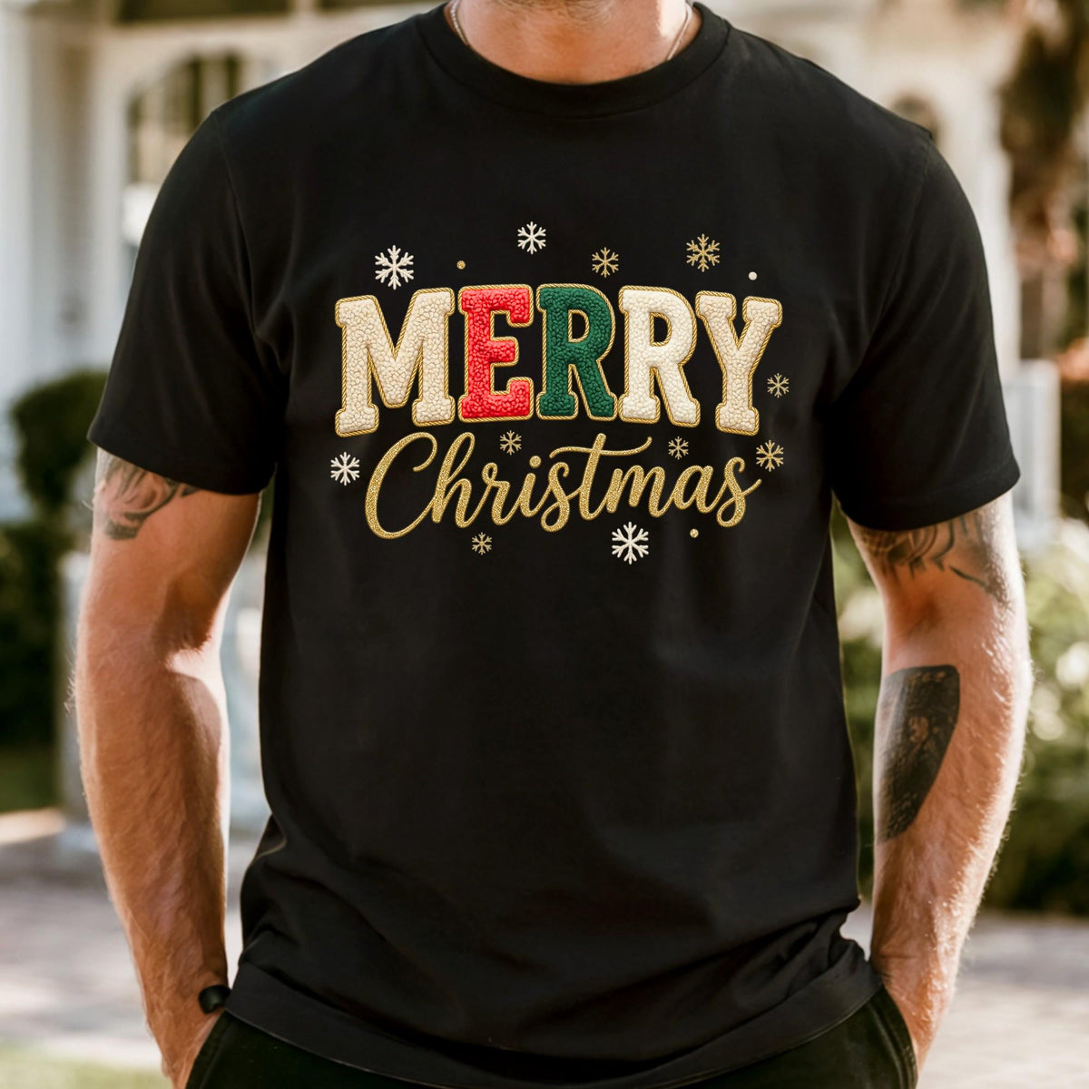 Comfort Colors® Embroidered Look Merry Christmas Shirt, Embriodery Look Xmas Gift Sweatshirt