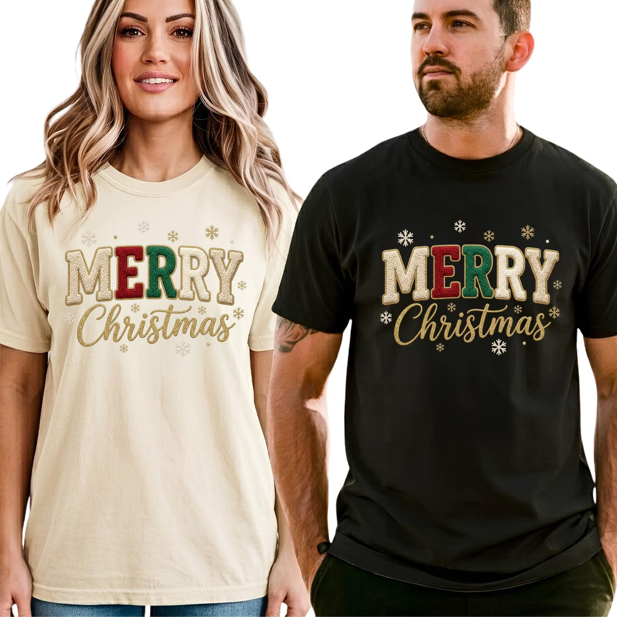Comfort Colors® Embroidered Look Merry Christmas Shirt, Embriodery Look Xmas Gift Sweatshirt