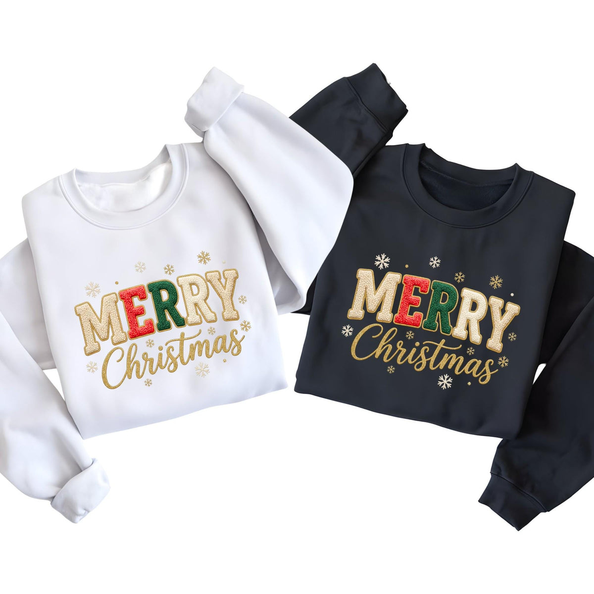 Comfort Colors® Embroidered Look Merry Christmas Sweatshirt, Embriodery Look Xmas Gift Shirt