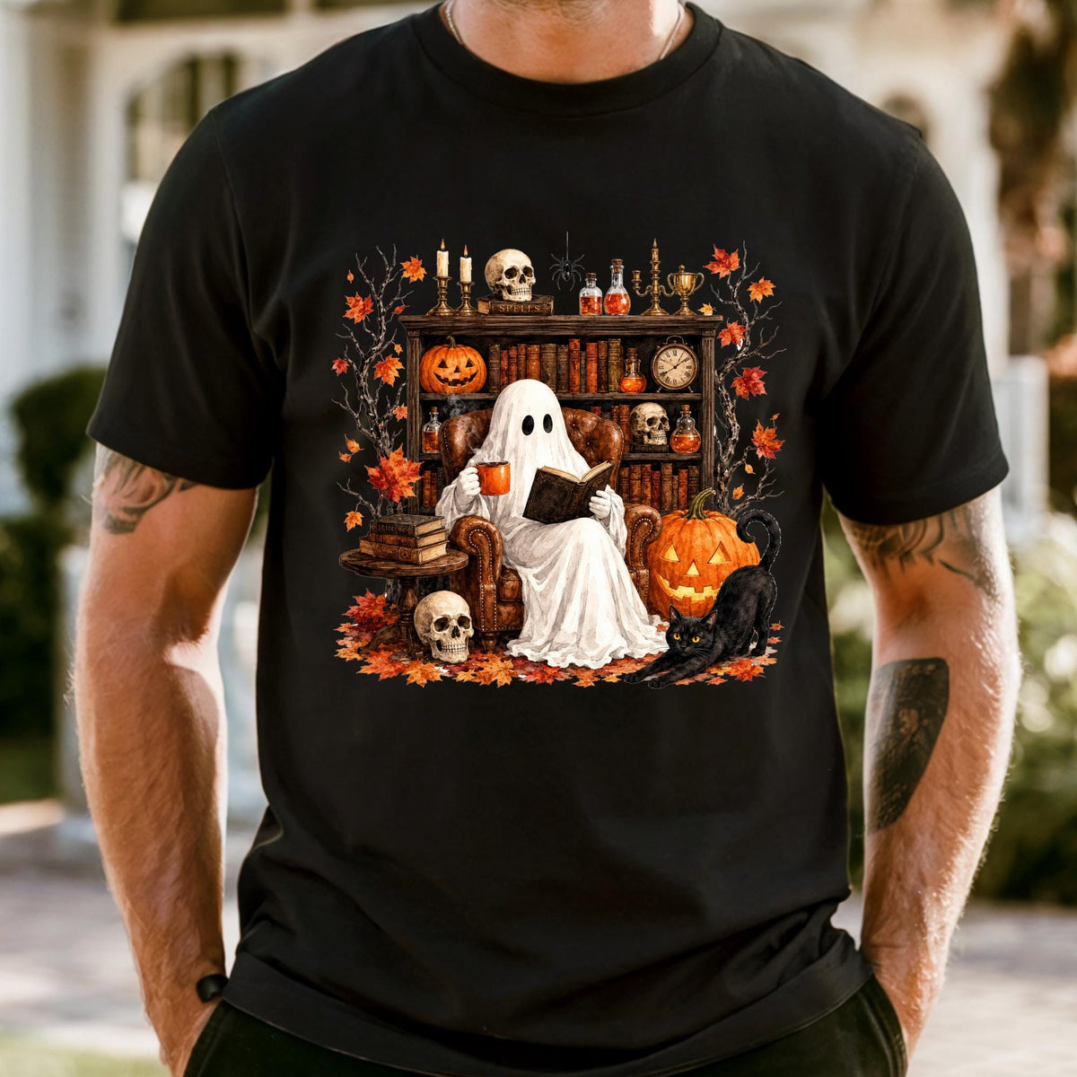 Comfort Colors® Retro Ghost Reading Shirt, Halloween Librarian Teacher Gift