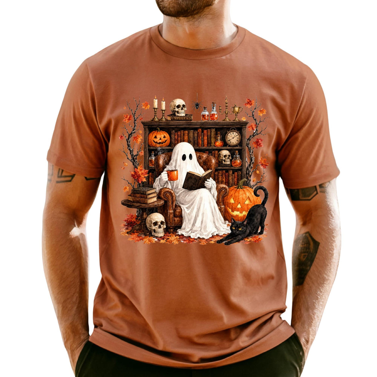 Comfort Colors® Retro Ghost Reading Shirt, Halloween Librarian Teacher Gift