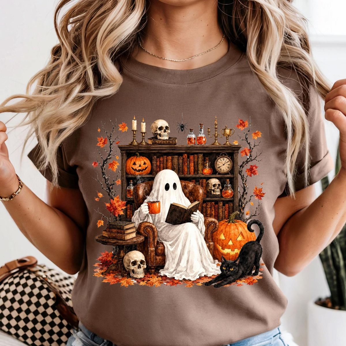 Comfort Colors® Retro Ghost Reading Shirt, Halloween Librarian Teacher Gift