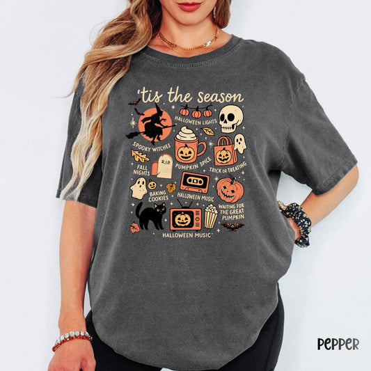 Vintage Halloween Comfort Colors® Shirt, Tis' the Season Tee, Retro Pumpkin Graphic, Spooky Season Unisex Shirt, Halloween Gift