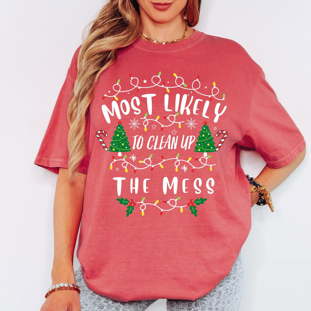 Custom Comfort Colors® Most Likely Christmas Shirt, Family Matching Xmas Pajamas Gifts For Her | Him