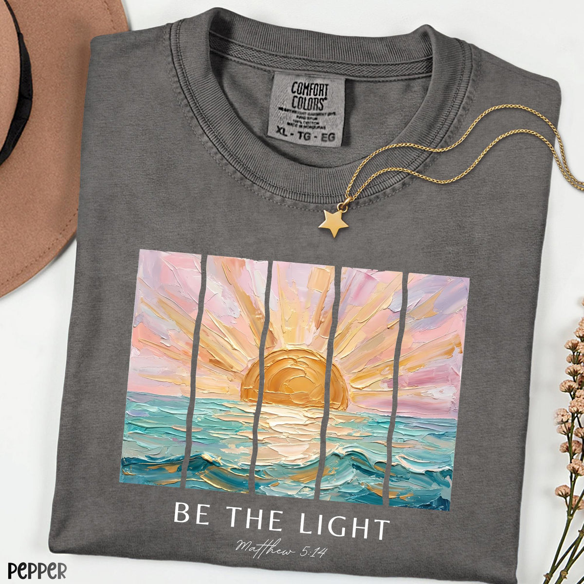 Be The Light Shirt, Matthew 5:14 Christian T-Shirt, Comfort Colors® Bible Verse Tee, Ocean Sunrise Shirt, Inspirational Christian Gift
