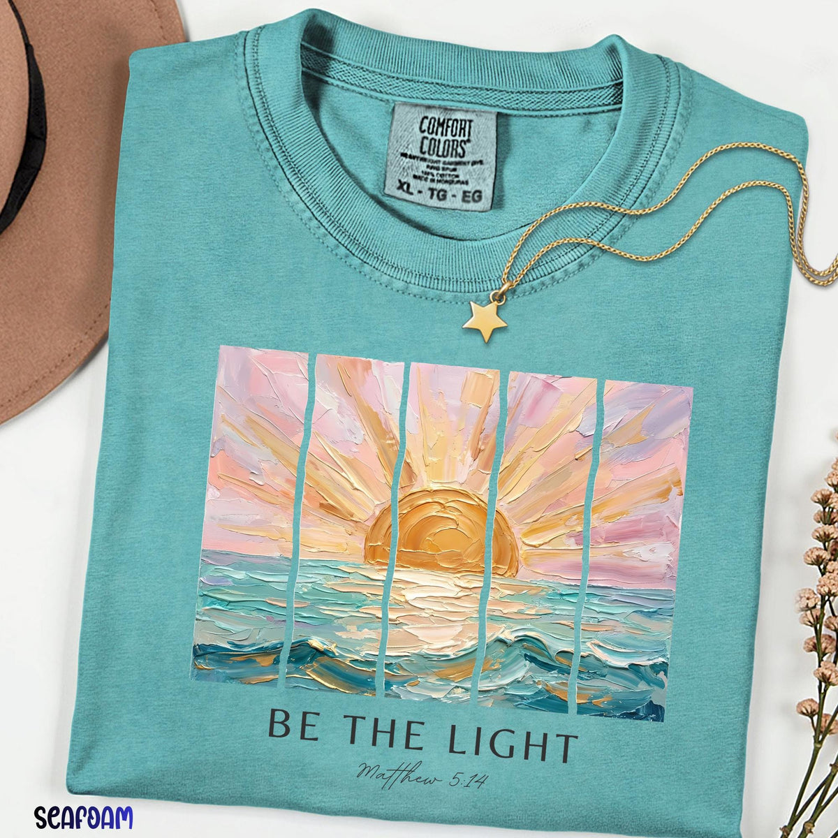 Be The Light Shirt, Matthew 5:14 Christian T-Shirt, Comfort Colors® Bible Verse Tee, Ocean Sunrise Shirt, Inspirational Christian Gift