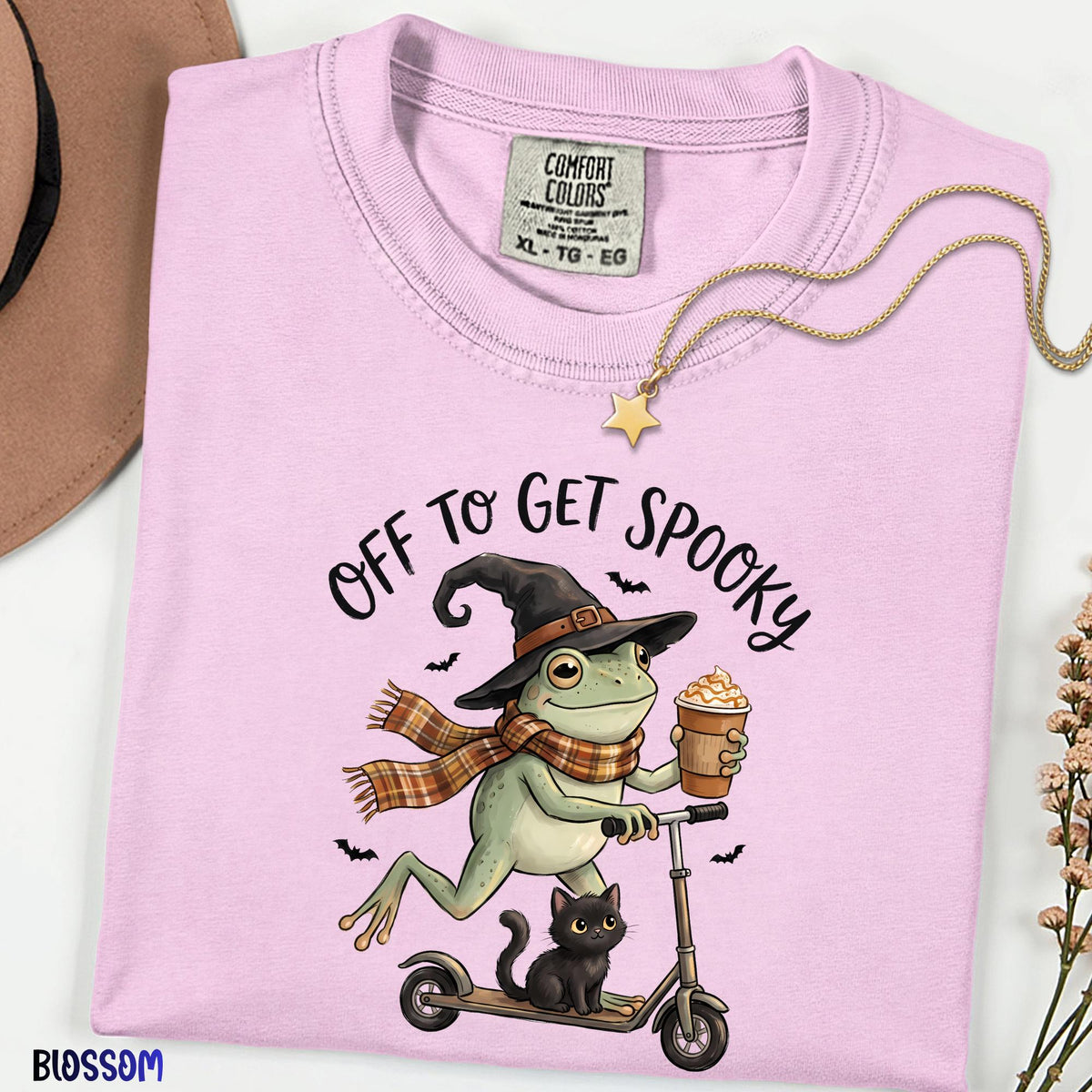 Off to Get Spooky Shirt, Funny Frog Halloween Tee, Comfort Colors® Black Cat Shirt, Cute Witch Frog Graphic Tee, Spooky Season Gift