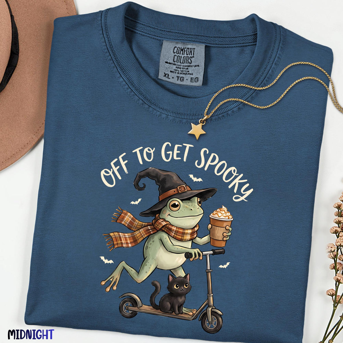 Off to Get Spooky Shirt, Funny Frog Halloween Tee, Comfort Colors® Black Cat Shirt, Cute Witch Frog Graphic Tee, Spooky Season Gift