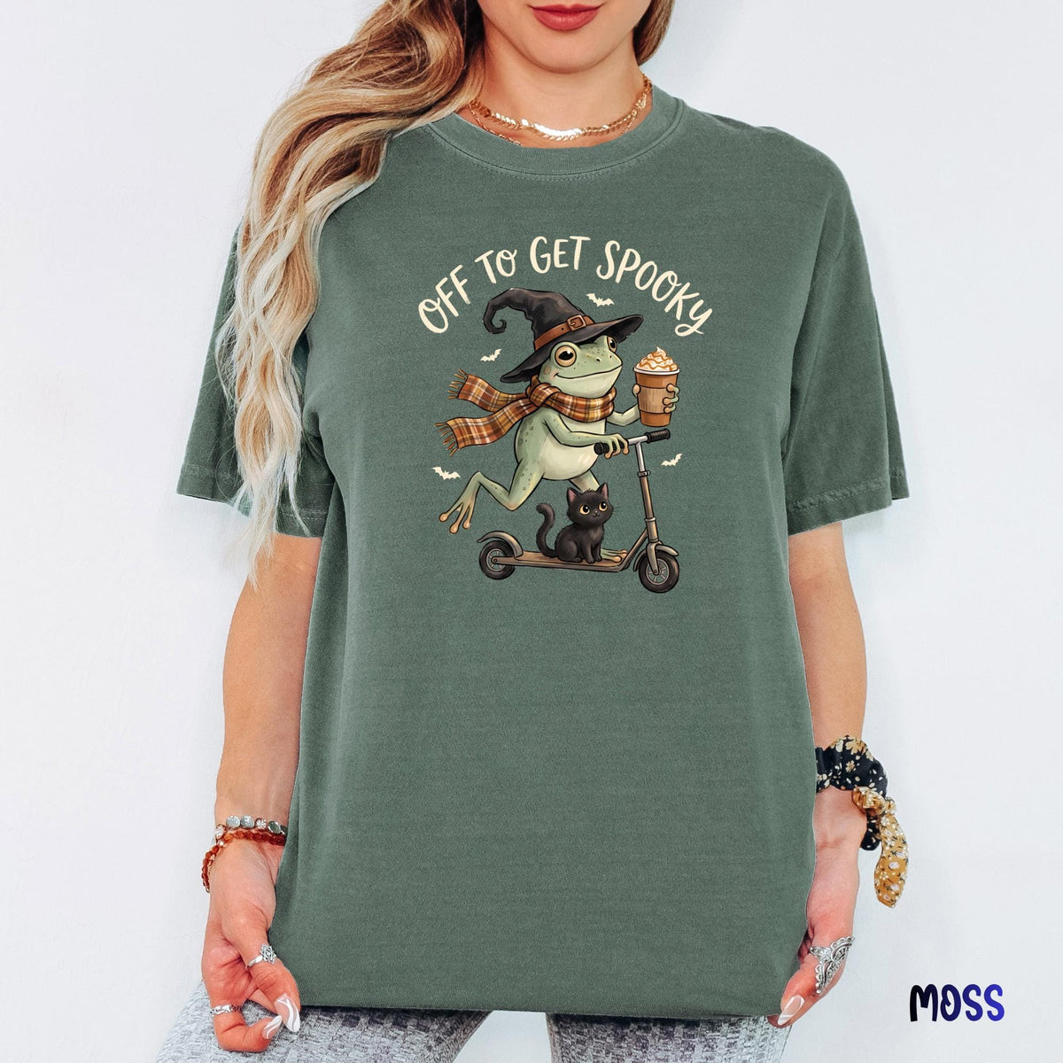 Off to Get Spooky Shirt, Funny Frog Halloween Tee, Comfort Colors® Black Cat Shirt, Cute Witch Frog Graphic Tee, Spooky Season Gift