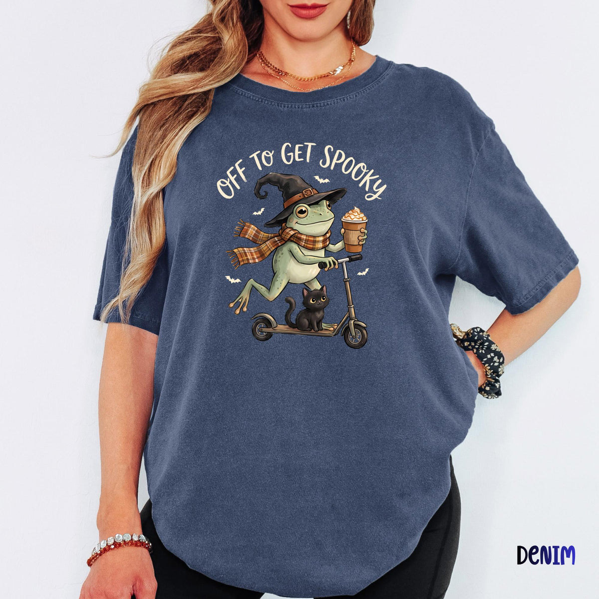 Off to Get Spooky Shirt, Funny Frog Halloween Tee, Comfort Colors® Black Cat Shirt, Cute Witch Frog Graphic Tee, Spooky Season Gift