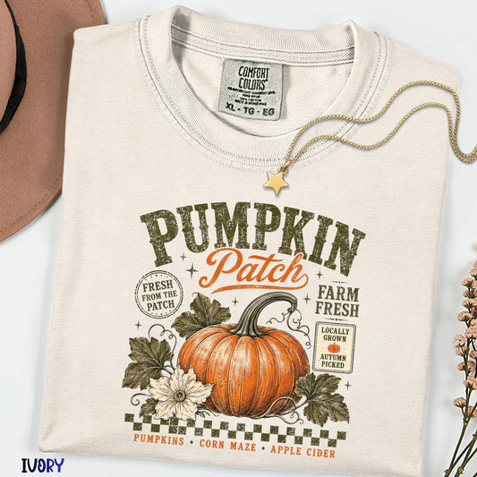 Vintage Pumpkin Patch Comfort Colors® Shirt, Farm Fresh Autumn T-Shirt, Thanksgiving Graphic Shirt, Rustic Fall Festival Tee