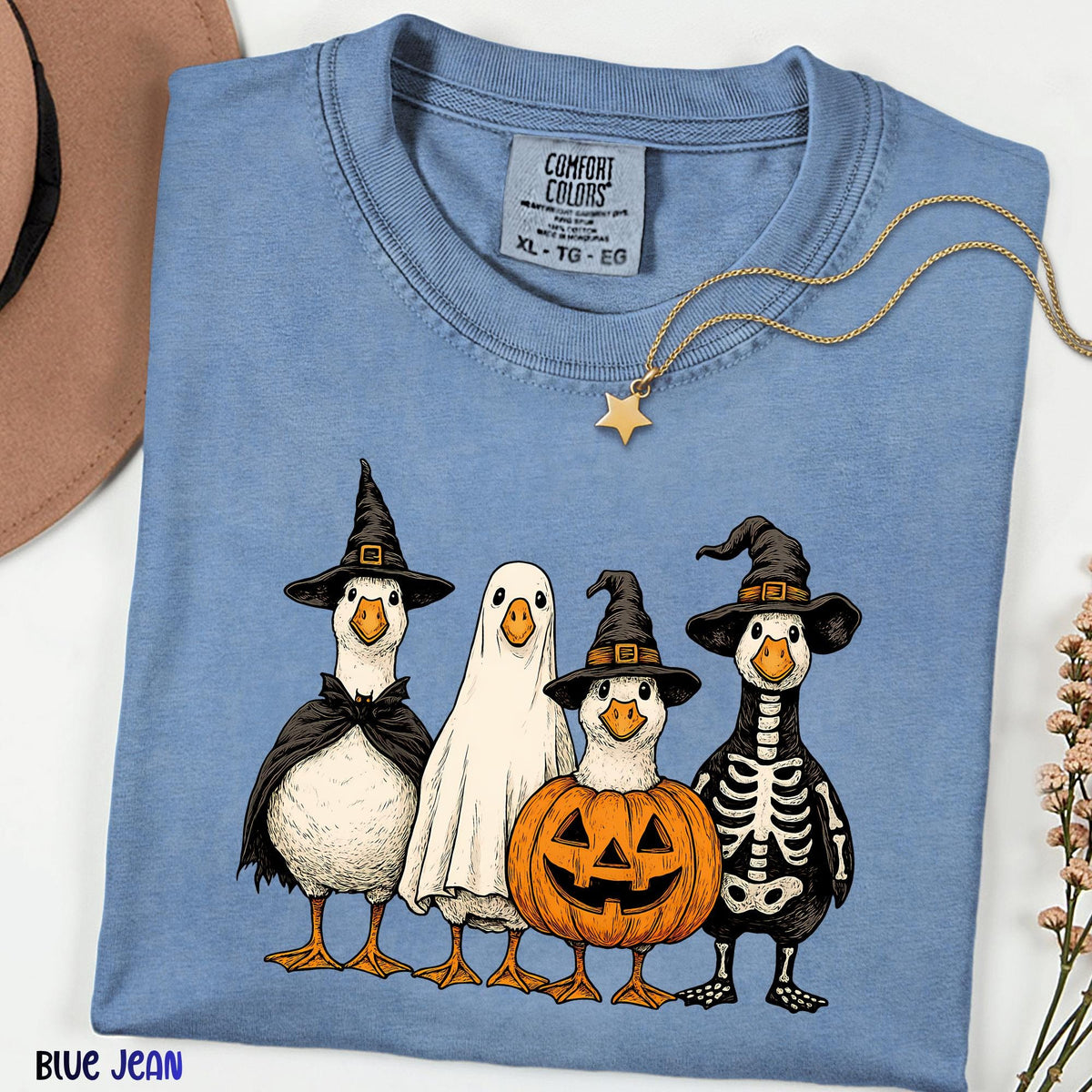 Spooky Goose Comfort Colors® Shirt, Funny Halloween Goose Tee, Vintage Ghost Witch Pumpkin Shirt, Retro Fall Graphic, Unisex Halloween Tee