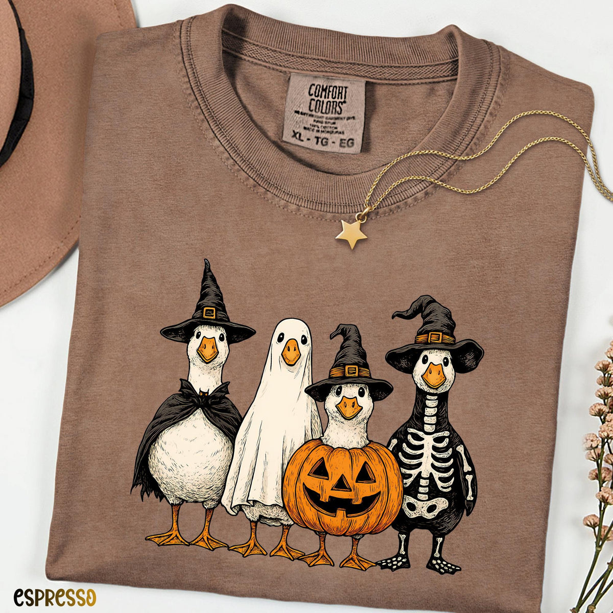 Spooky Goose Comfort Colors® Shirt, Funny Halloween Goose Tee, Vintage Ghost Witch Pumpkin Shirt, Retro Fall Graphic, Unisex Halloween Tee