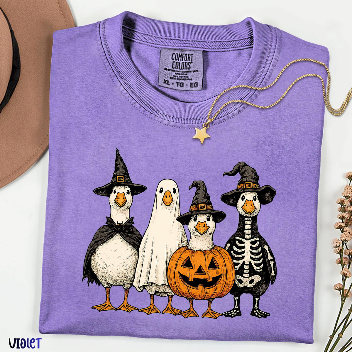 Spooky Goose Comfort Colors® Shirt, Funny Halloween Goose Tee, Vintage Ghost Witch Pumpkin Shirt, Retro Fall Graphic, Unisex Halloween Tee