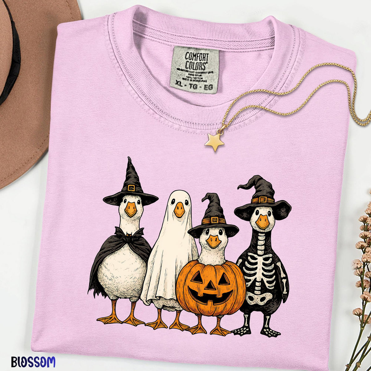 Spooky Goose Comfort Colors® Shirt, Funny Halloween Goose Tee, Vintage Ghost Witch Pumpkin Shirt, Retro Fall Graphic, Unisex Halloween Tee