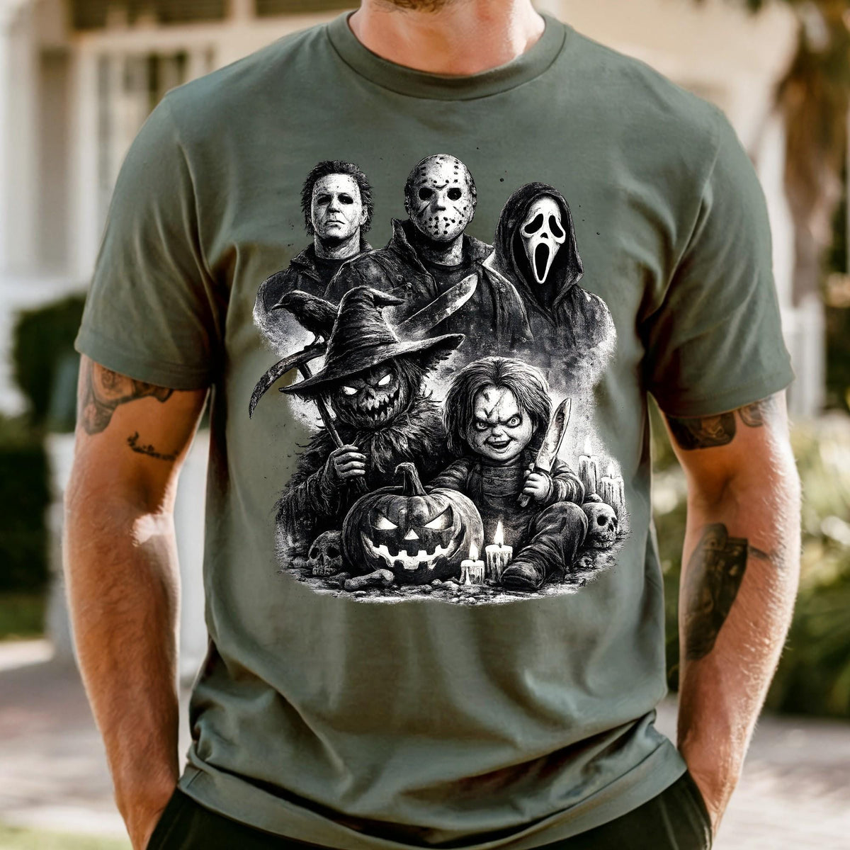 Retro Horror Movie Characters Halloween Shirt, Matching Halloween Party Tee, Spooky Group Costume Shirt, Halloween Gift