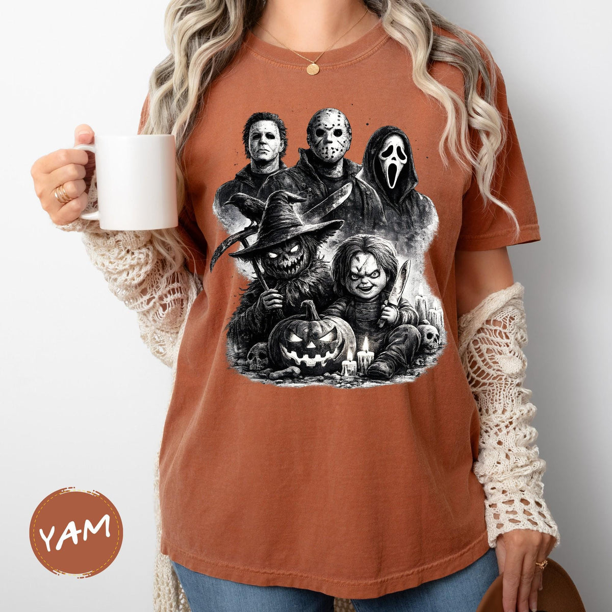 Retro Horror Movie Characters Halloween Shirt, Matching Halloween Party Tee, Spooky Group Costume Shirt, Halloween Gift