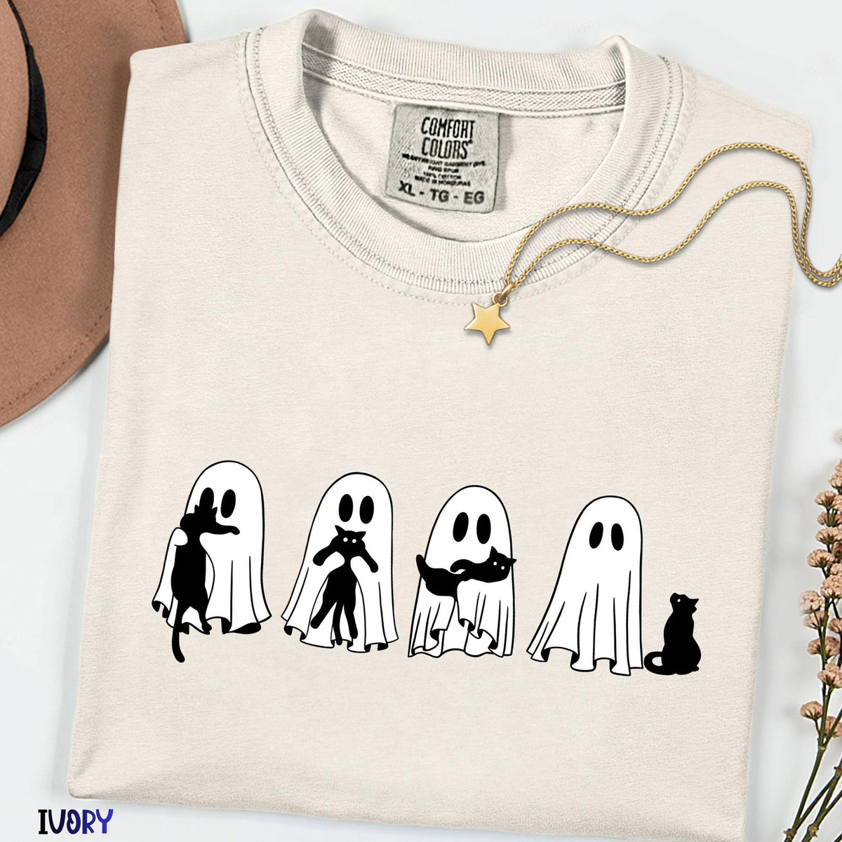 Halloween Black Cat Ghost Shirt, Comfort Colors Spooky Season Tee, Cute Halloween Cat Shirt, Ghost Tee, Funny Fall Shirt, Halloween Gift