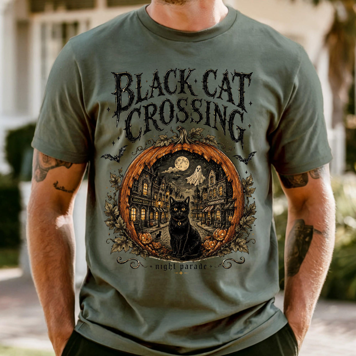 Halloween Black Cat Crossing Shirt, Comfort Colors Shirts For Women | Men Halloween Gift