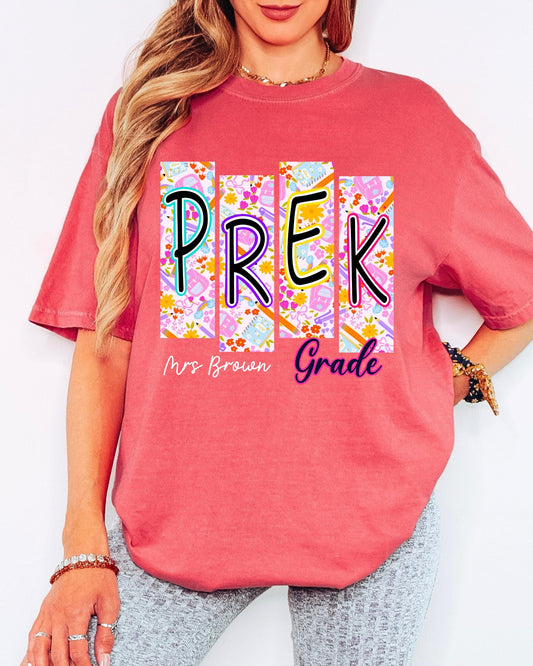 Custom Comfort Colors® Pre-K Teacher Shirt, Personalized Grade Level Tee, Back to School Teacher Shirt