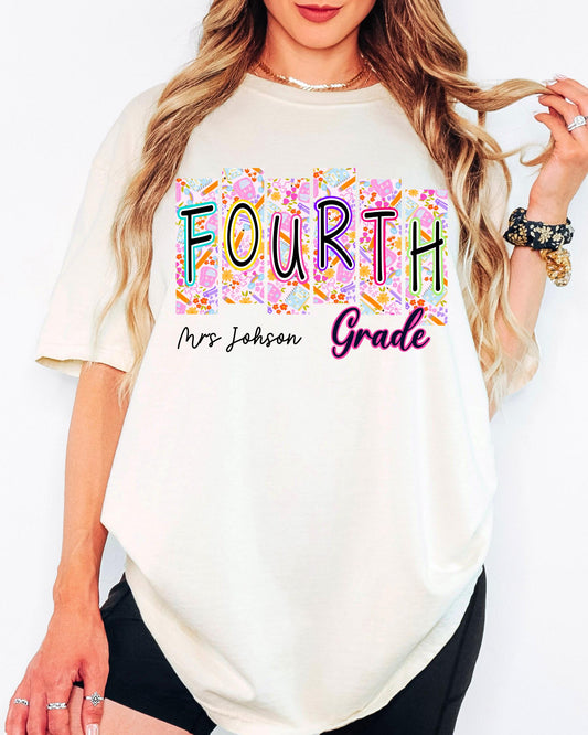 Custom Comfort Colors® Fourth Grade Level Teacher Shirt, Back To School Tshirt, Kinder Garten 5th Grade Tee