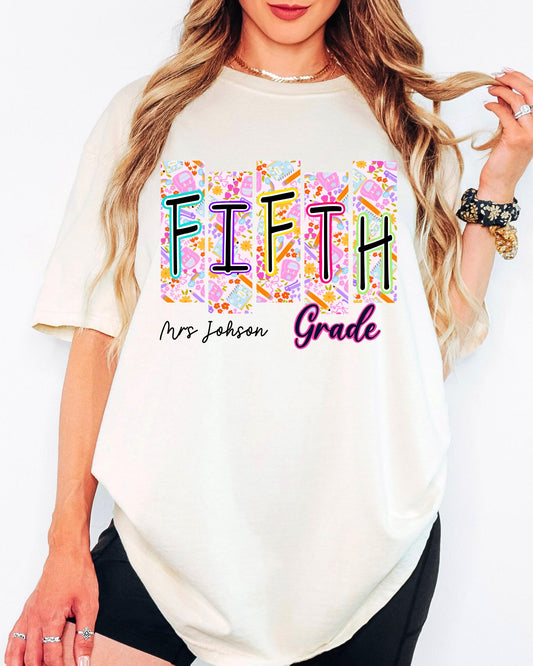 Custom Comfort Colors® Fifth Grade Level Teacher Shirt, Back To School Tshirt, Kinder Garten 5th Grade Tee Copy