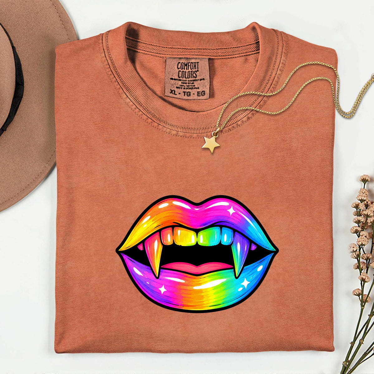 Neon Halloween Lips Shirt, Halloween Gift, Vampire Girl Shirt, Spooky Shirt For Women