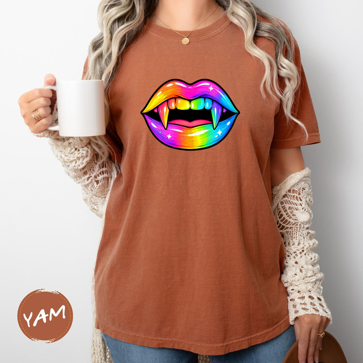 Neon Halloween Lips Shirt, Halloween Gift, Vampire Girl Shirt, Spooky Shirt For Women