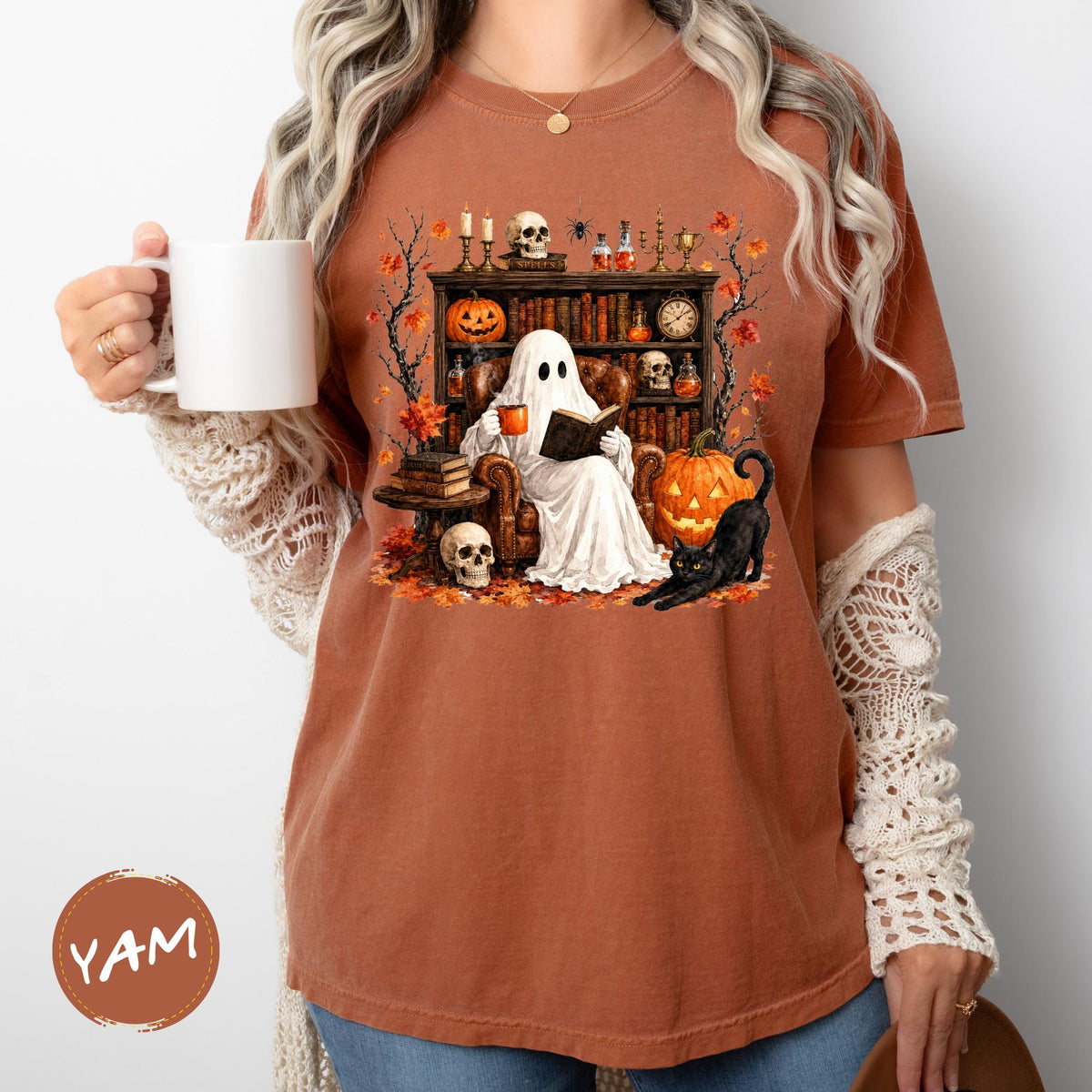 Comfort Colors® Retro Ghost Reading Shirt, Halloween Librarian Teacher Gift