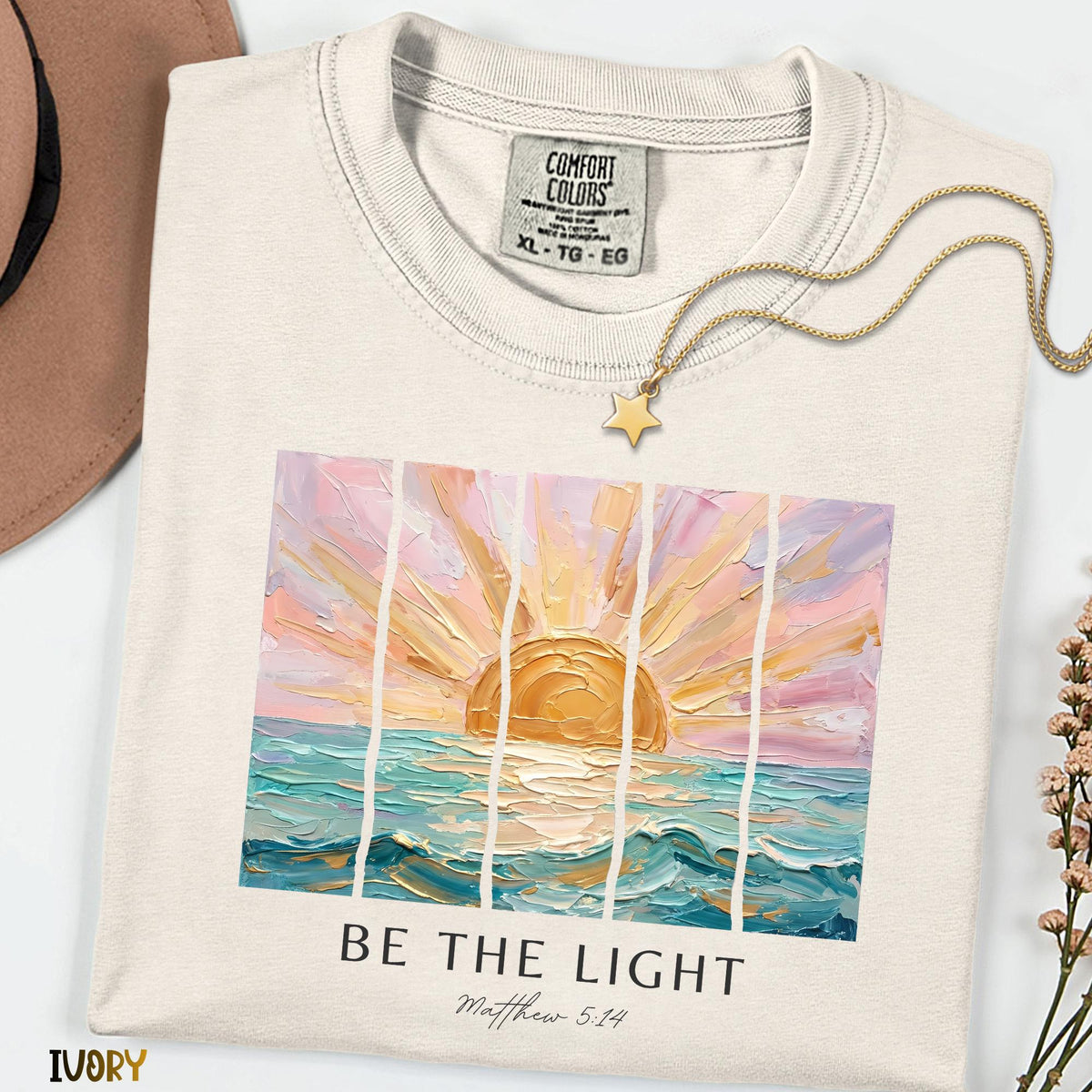 Be The Light Shirt, Matthew 5:14 Christian T-Shirt, Comfort Colors® Bible Verse Tee, Ocean Sunrise Shirt, Inspirational Christian Gift