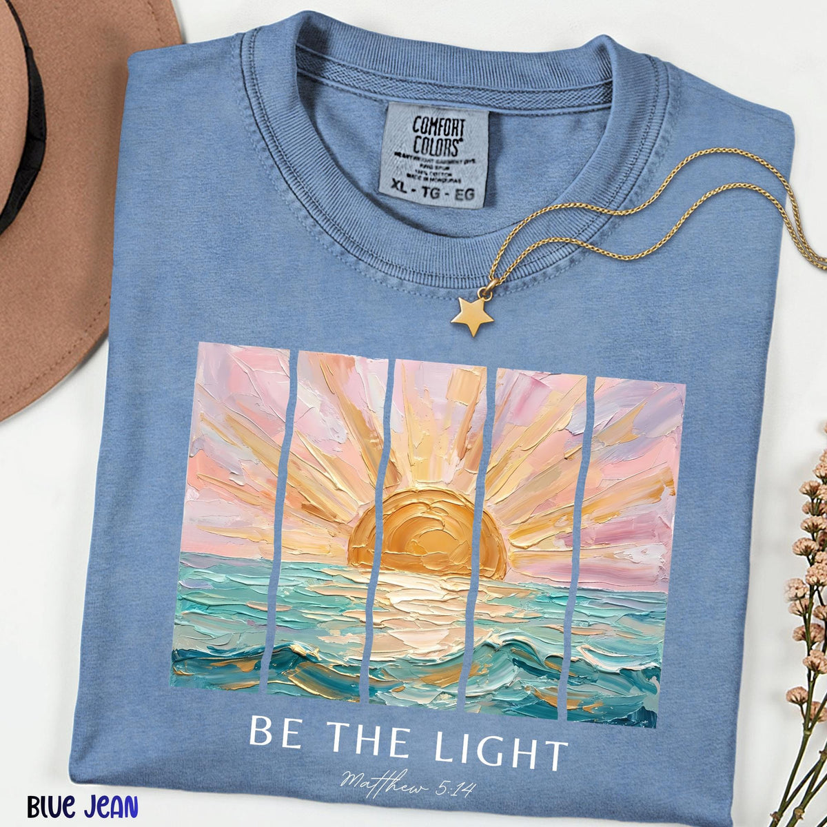 Be The Light Shirt, Matthew 5:14 Christian T-Shirt, Comfort Colors® Bible Verse Tee, Ocean Sunrise Shirt, Inspirational Christian Gift