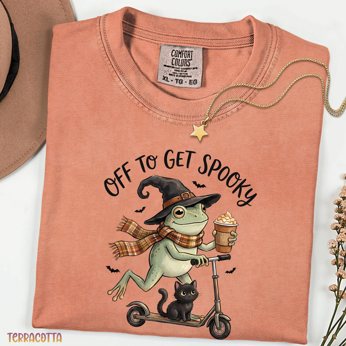 Off to Get Spooky Shirt, Funny Frog Halloween Tee, Comfort Colors® Black Cat Shirt, Cute Witch Frog Graphic Tee, Spooky Season Gift