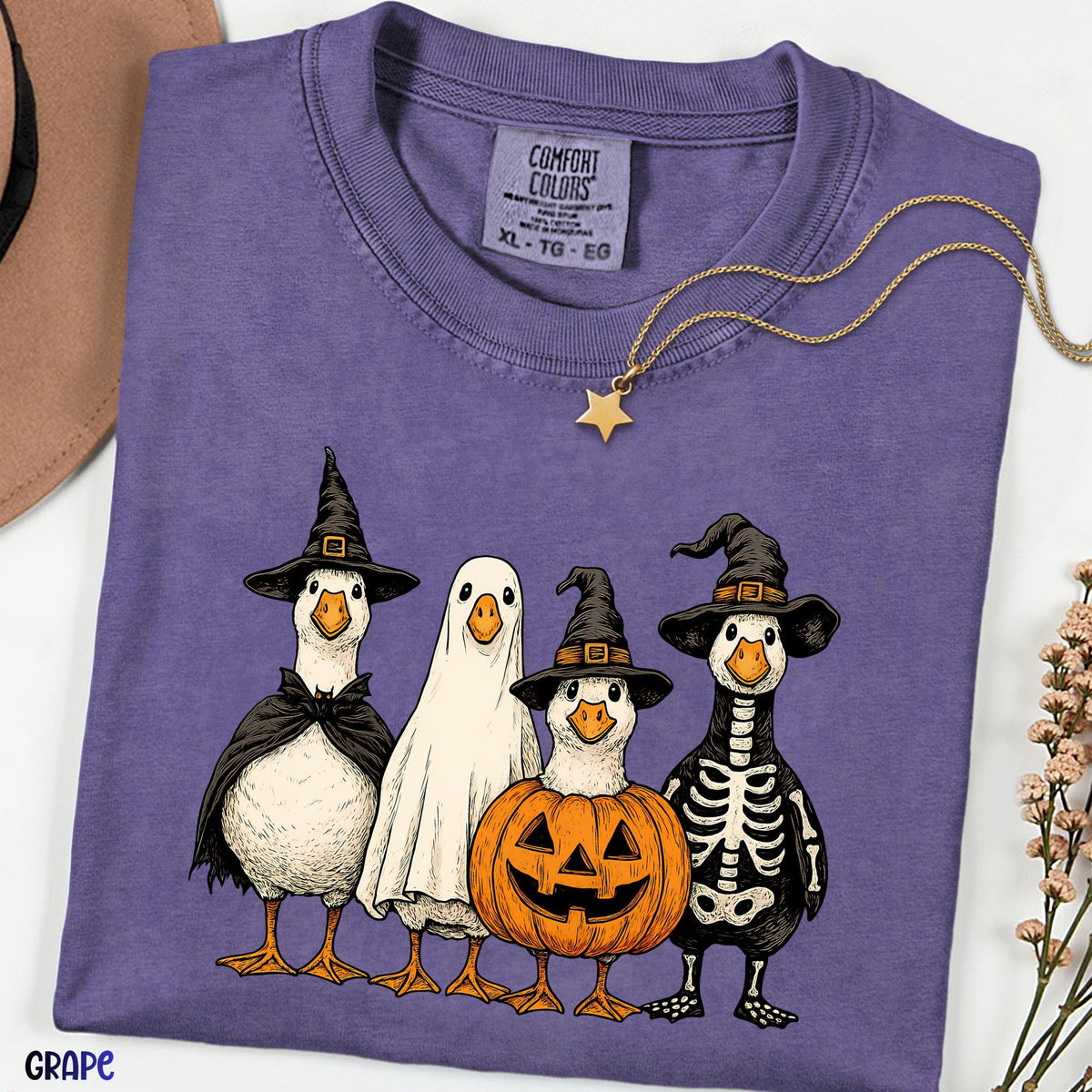 Spooky Goose Comfort Colors® Shirt, Funny Halloween Goose Tee, Vintage Ghost Witch Pumpkin Shirt, Retro Fall Graphic, Unisex Halloween Tee