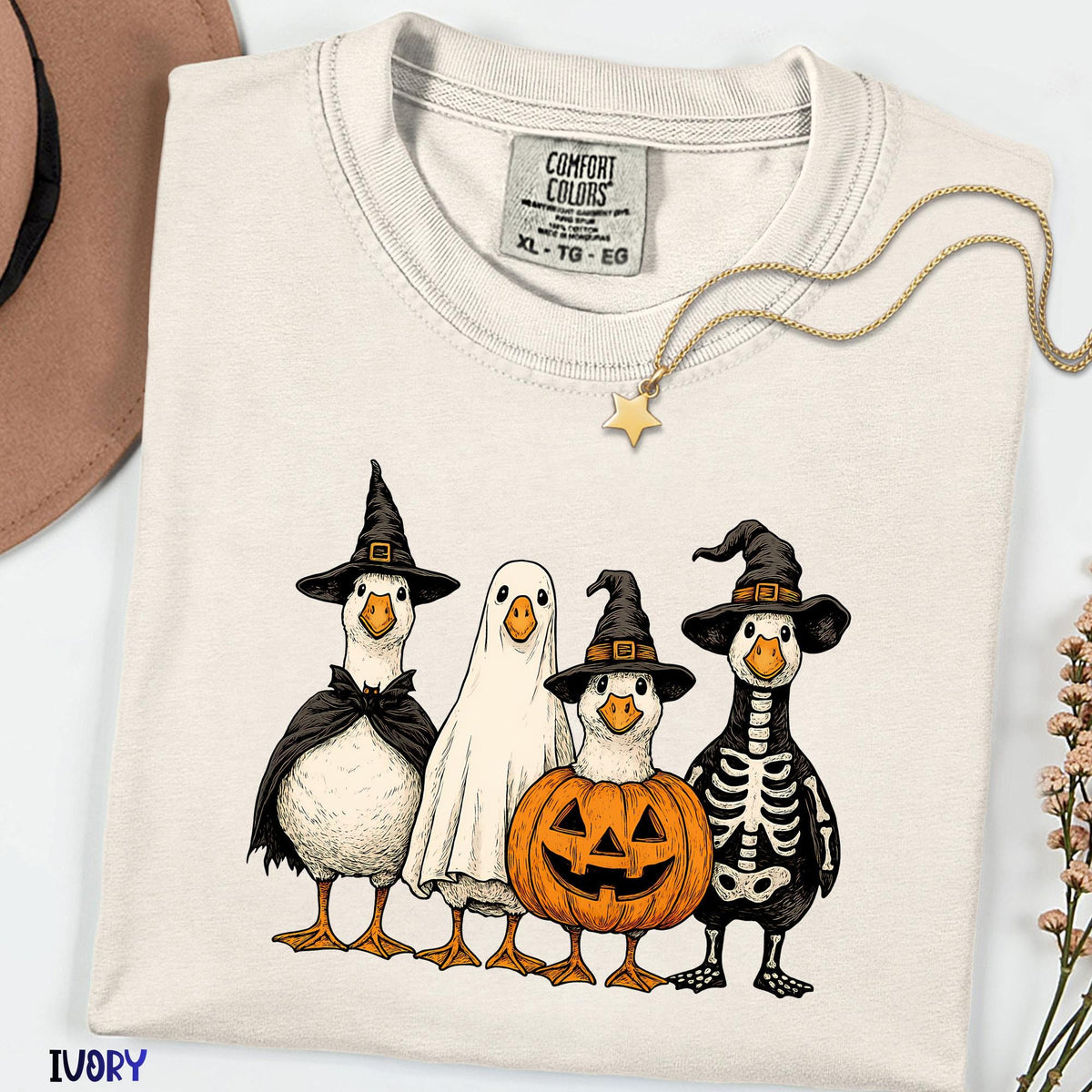 Spooky Goose Comfort Colors® Shirt, Funny Halloween Goose Tee, Vintage Ghost Witch Pumpkin Shirt, Retro Fall Graphic, Unisex Halloween Tee