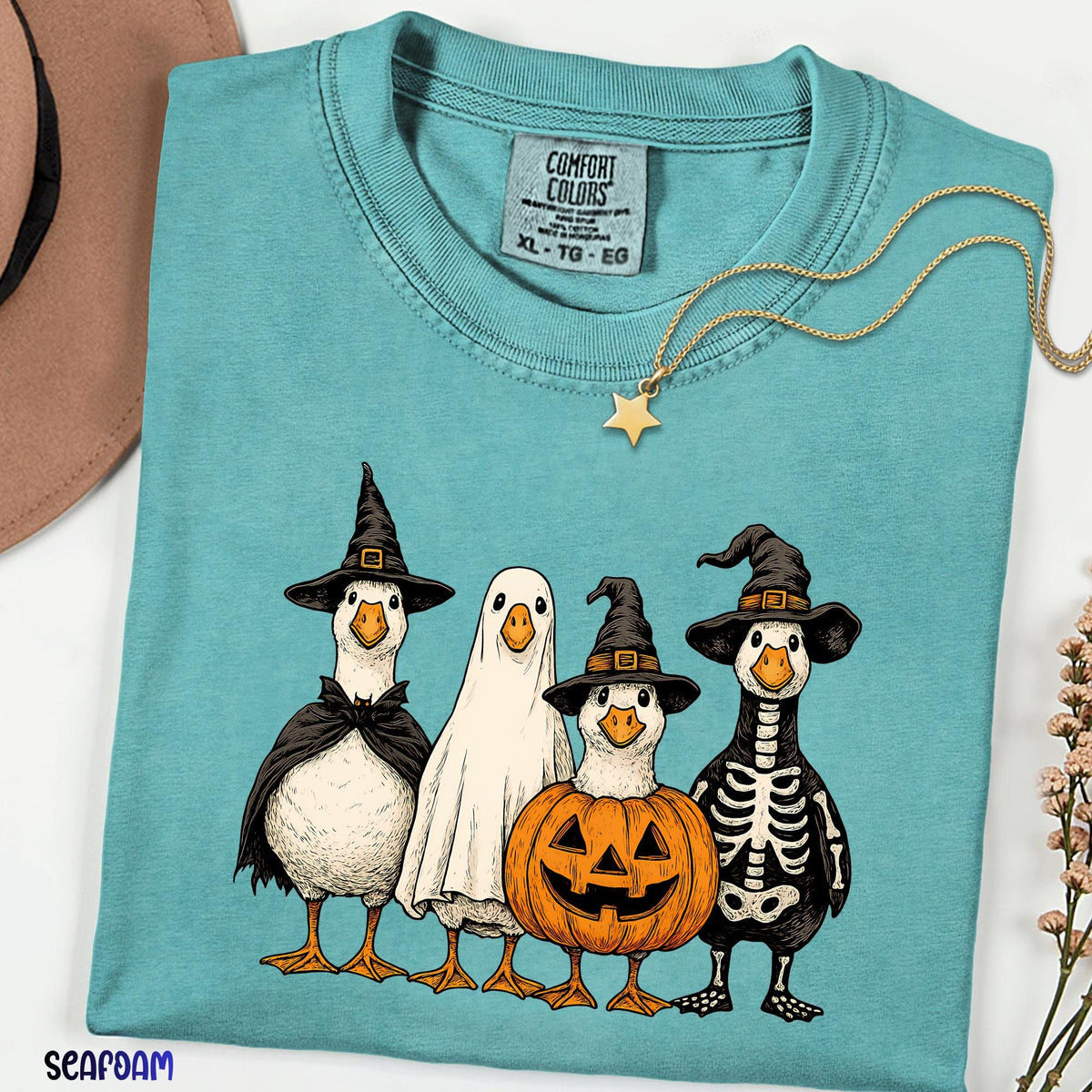 Spooky Goose Comfort Colors® Shirt, Funny Halloween Goose Tee, Vintage Ghost Witch Pumpkin Shirt, Retro Fall Graphic, Unisex Halloween Tee
