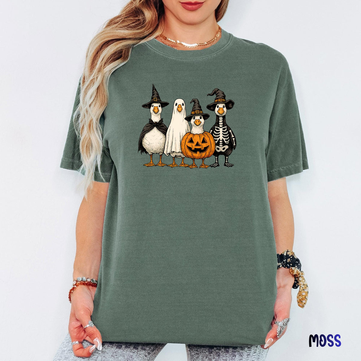 Spooky Goose Comfort Colors® Shirt, Funny Halloween Goose Tee, Vintage Ghost Witch Pumpkin Shirt, Retro Fall Graphic, Unisex Halloween Tee