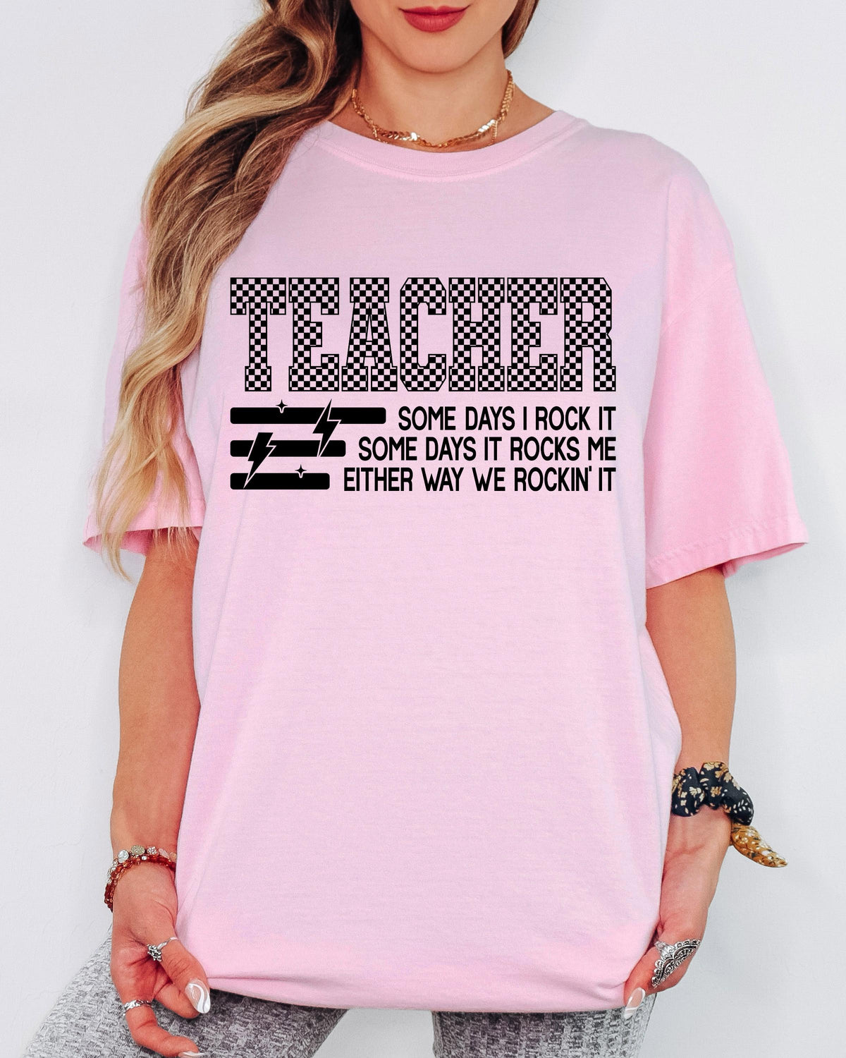 Comfort Colors® Checkered Teacher Shirt, Some Days I Rock It Tee, Funny Teacher Life Shirt, Teacher Appreciation Gift